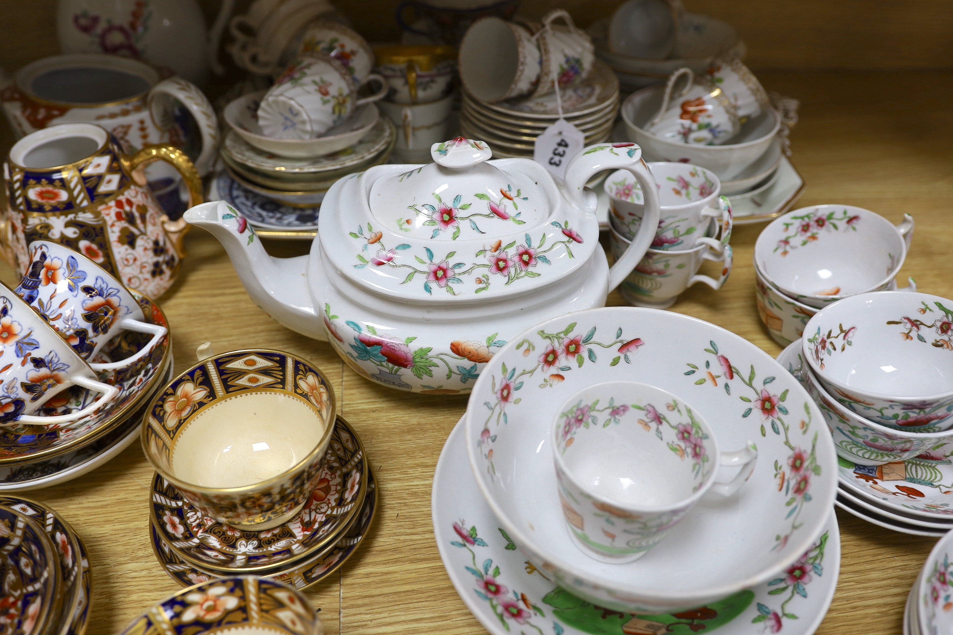 An early 19th century Newhall type tea set, pattern 95, mixed continental tea ware and Imari patterned tea wares